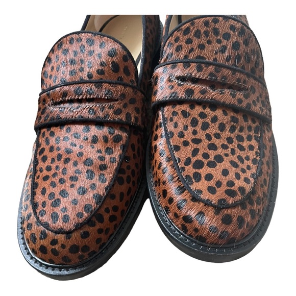 ANN TAYLOR Haircalf Leopard Print Penny Loafers Leather Slip On Size 9 - Picture 5 of 11